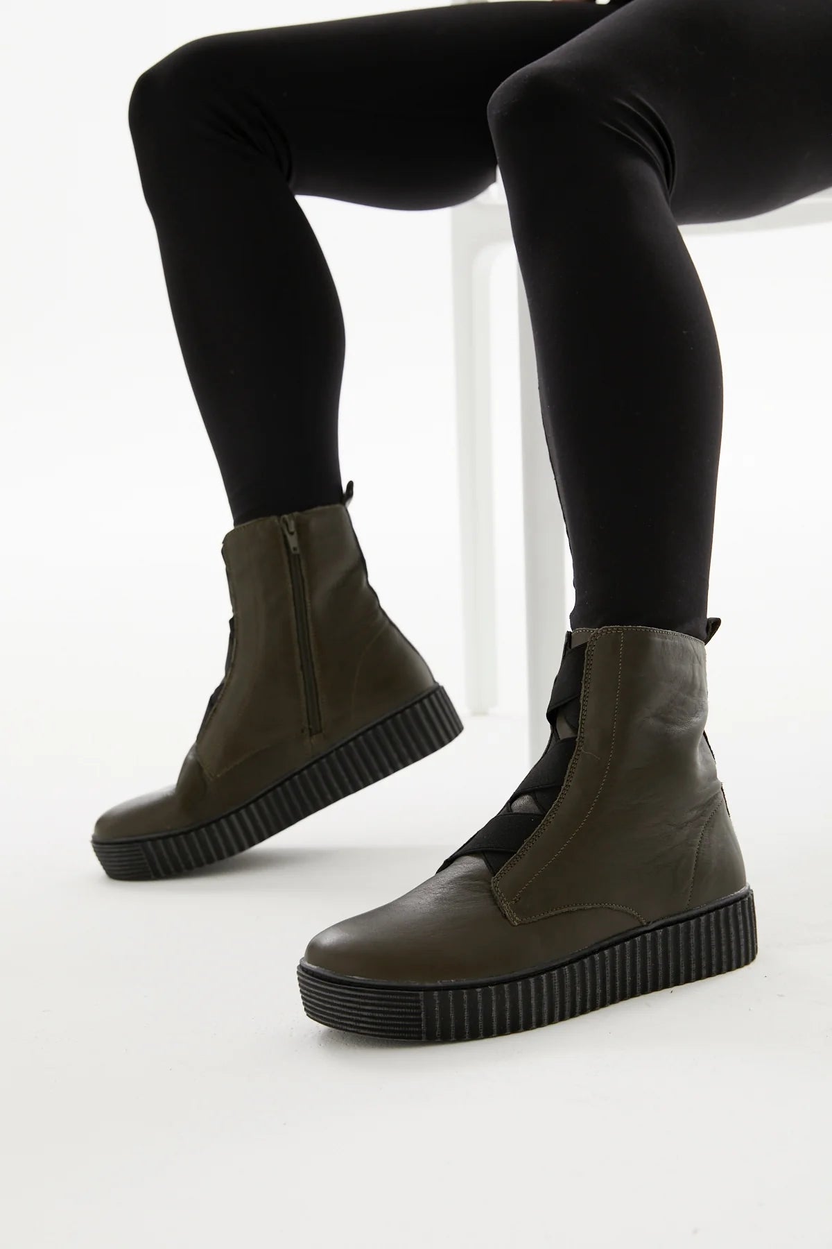 Alfie & Evie Date Leather Boot - Khaki