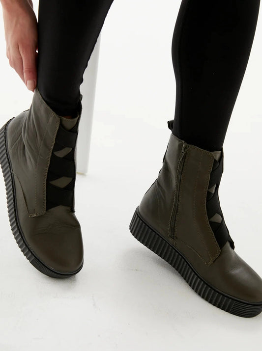 Alfie & Evie Date Leather Boot - Khaki