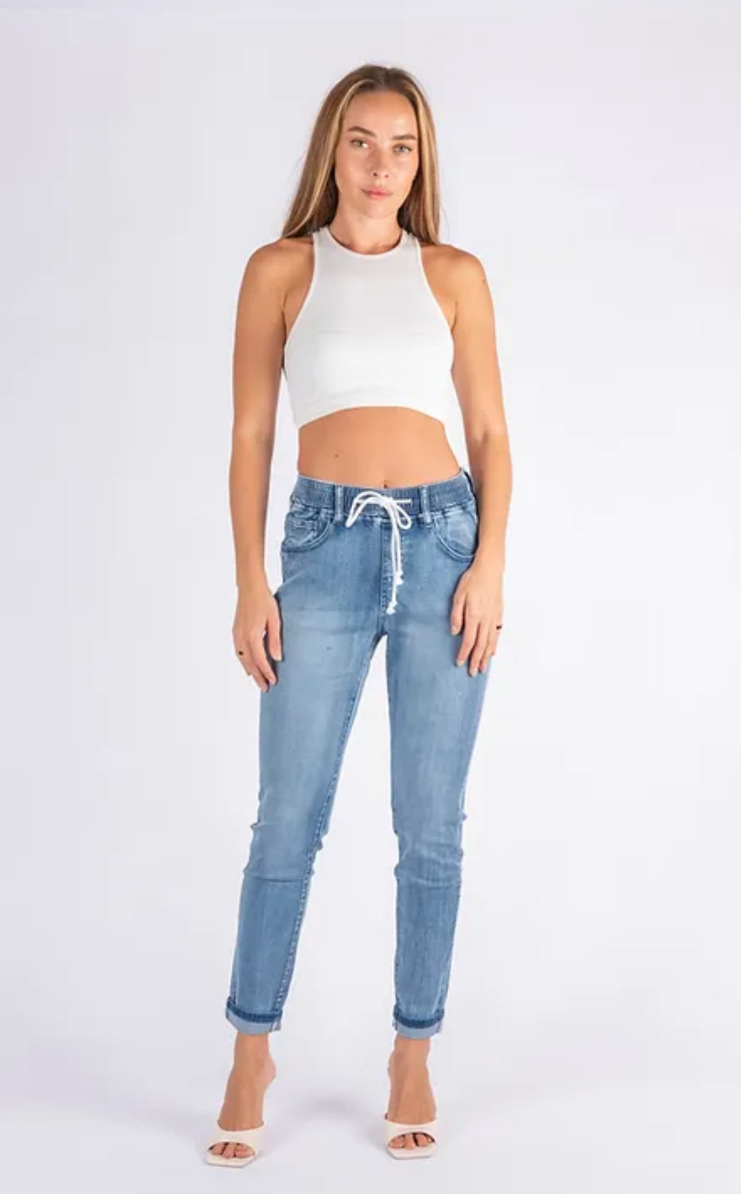 Morgan Pull On Jogger Jeans - Blue Denim
