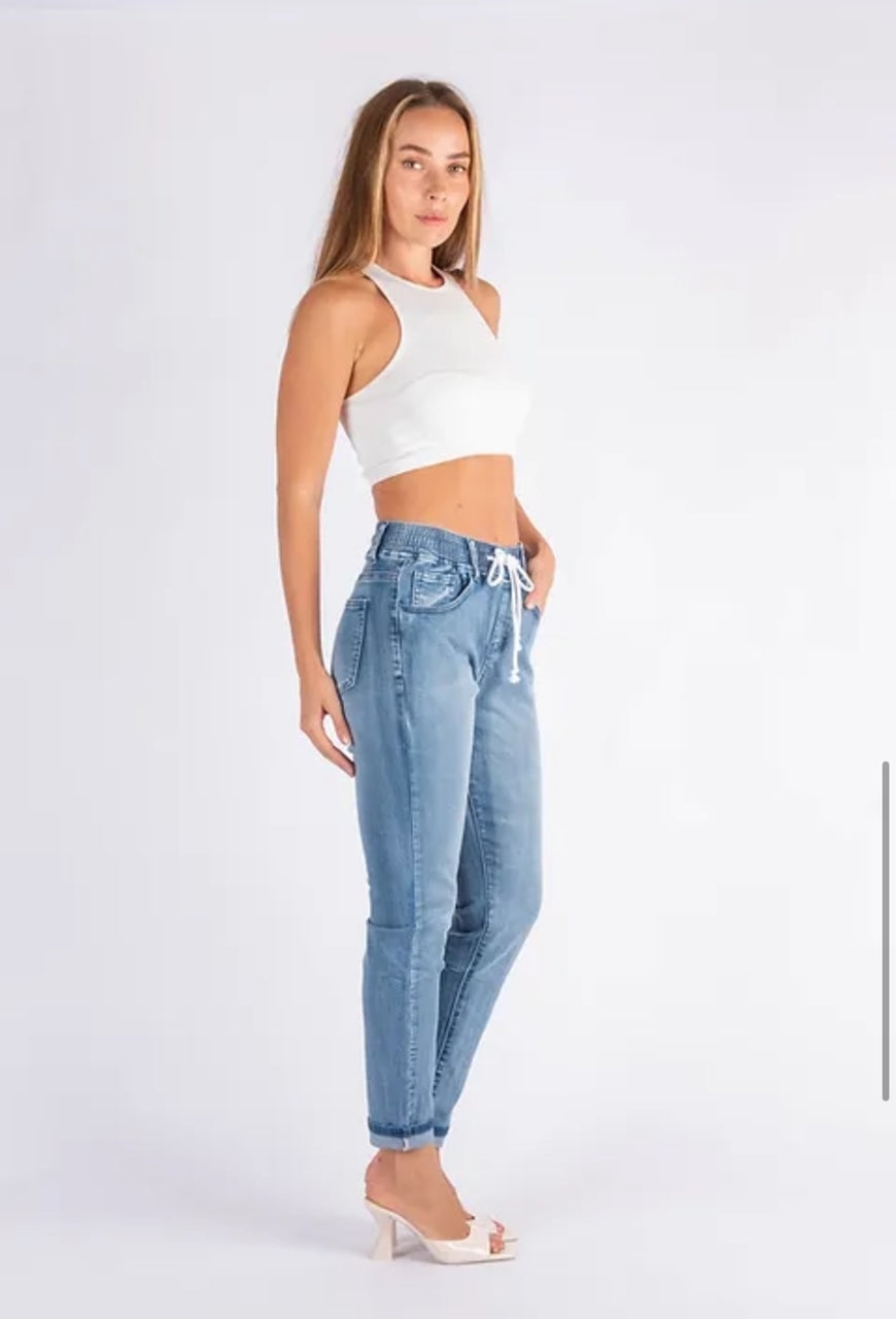 Morgan Pull On Jogger Jeans - Blue Denim