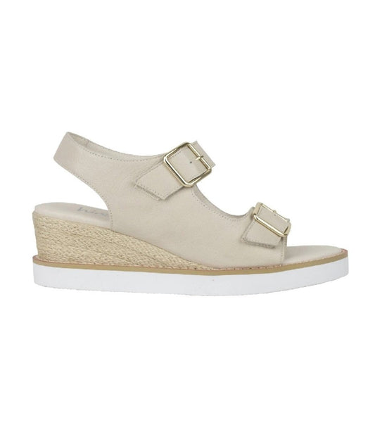 Hinako Molly Leather Wedge Sandal - Grey/Silver