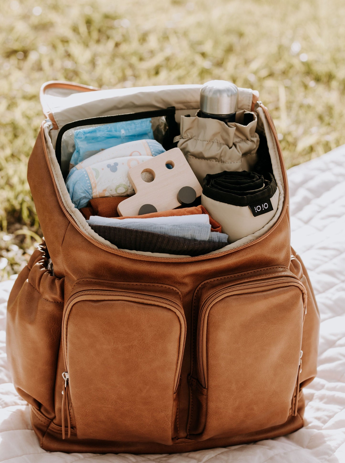 OiOi Faux Leather Nappy Backpack - Tan