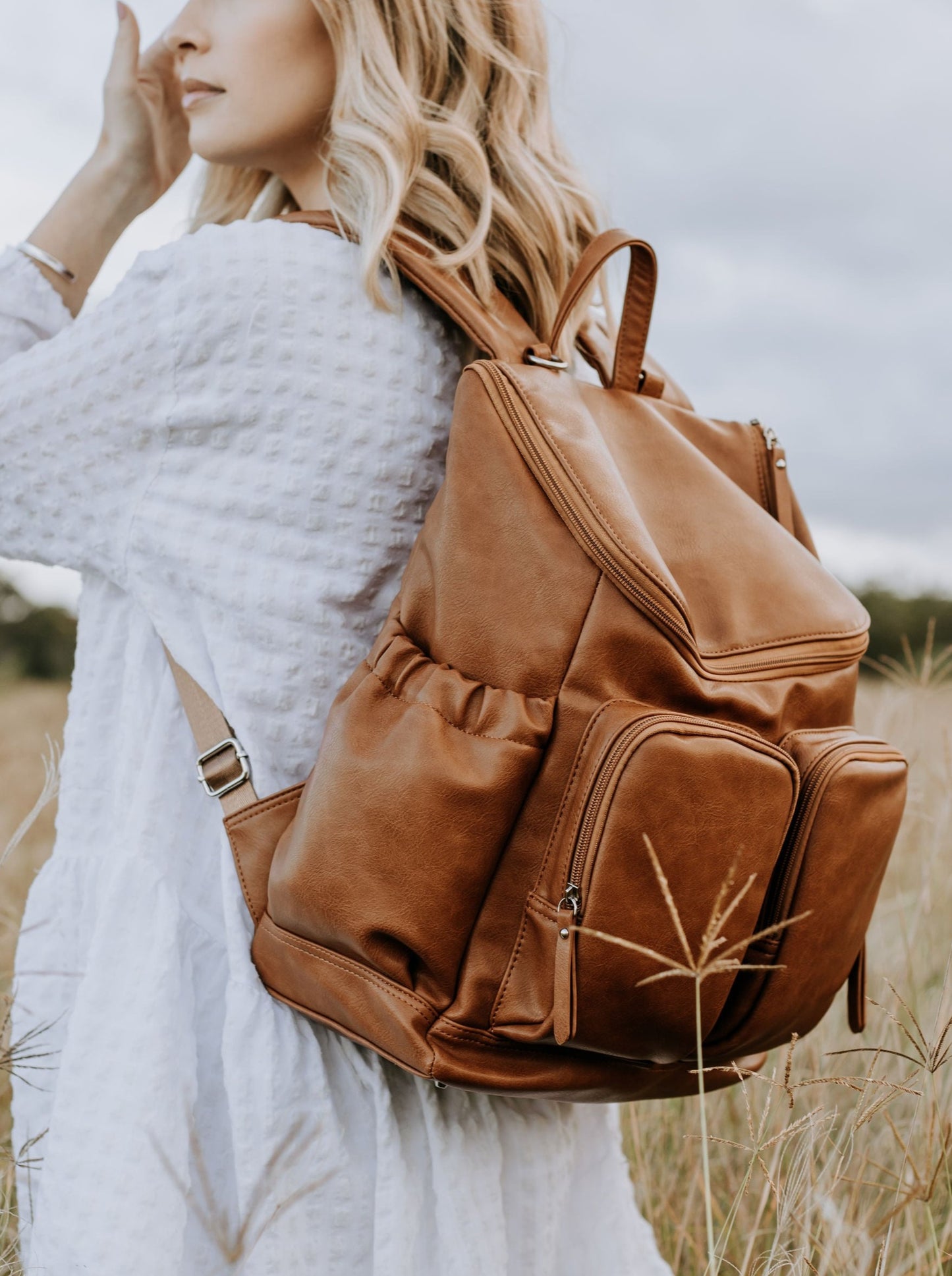 OiOi Faux Leather Nappy Backpack - Tan