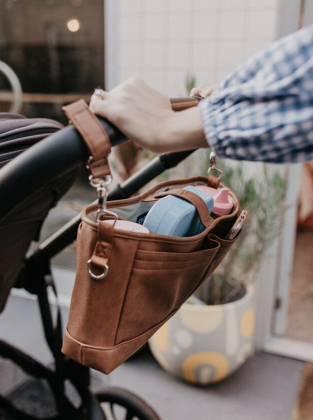 OiOi Faux Leather Stroller Organiser/Pram Caddy - Tan