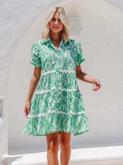 Cara Mediterranean Cotton Shirt Dress - Green