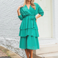Eva V-Neckline Tiered Mid-length Dress - Green